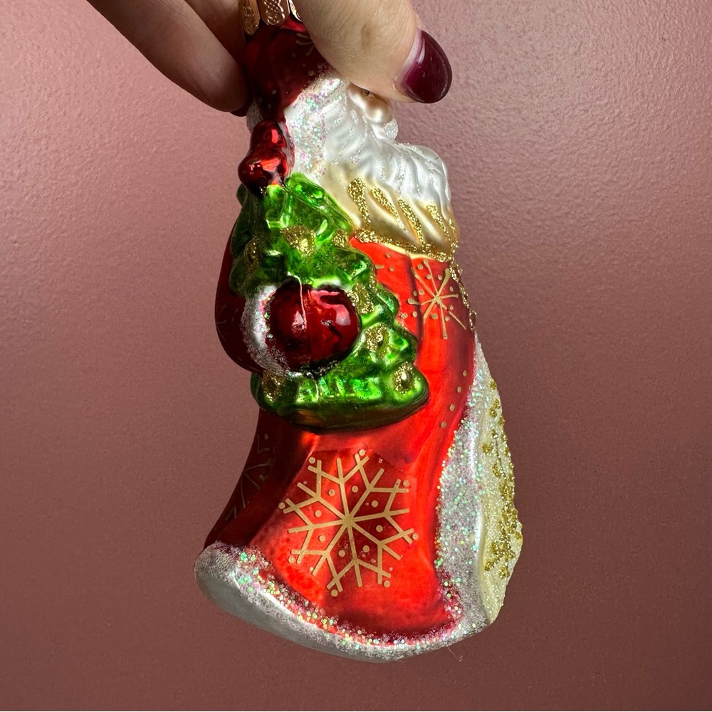 Waterford blown glass Santa ornament with reindeer glitter - Picture 7 of 7